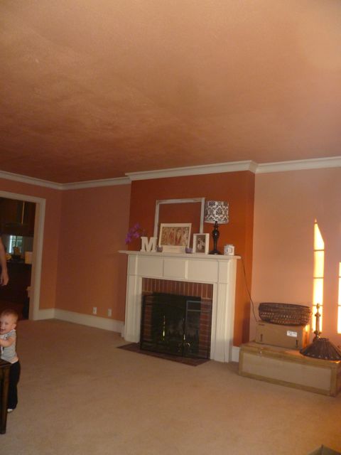 salmon pink, paint, home improvement, living room, mantel